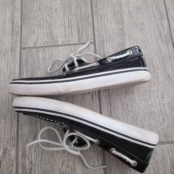 Sperry Top-Sider Bahama kids black sequin slip on boat shoes loafers size 3M - Picture 9 of 11